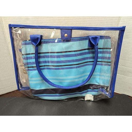 Royal Caribbean double tote beach bag blue striped shoulder Clear