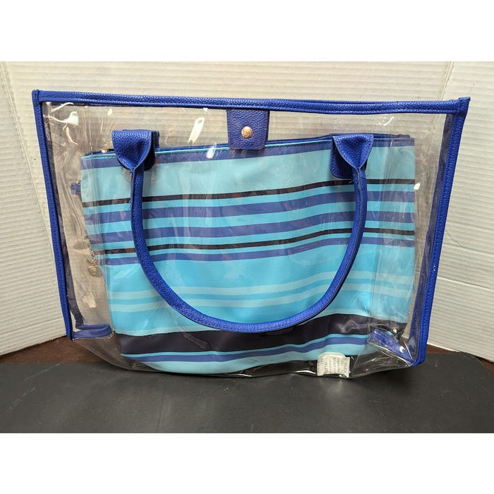 Royal Caribbean double tote beach bag blue striped shoulder Clear