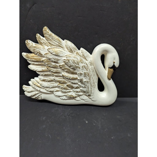 Vintage 1960s white gold SWAN chalkware wall hanging plaque decor bird