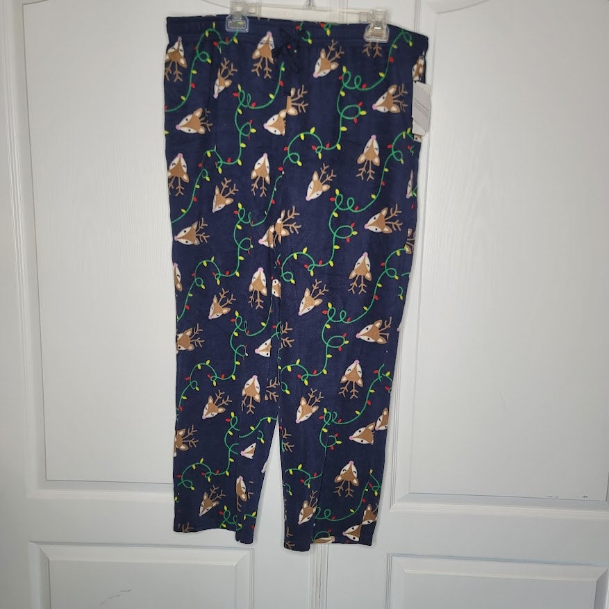 Nordstrom NEW Size XL Navy Peacoat Reindeer Pajama bottoms Drawstring Waist