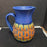 Handmade art pottery geometric blue earthtone Pitcher 8"