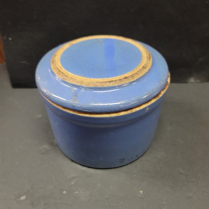 Antique Butter c. 1920 Country Blue Stoneware Crock w/ Original Lid