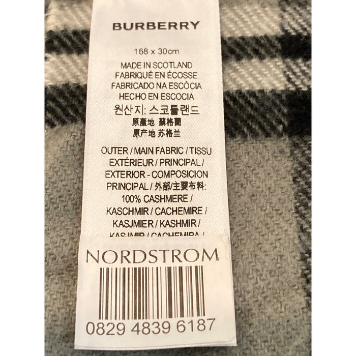 Burberry Made in Scotland 100% Cashmere Plaid Scarf 67x12" in Gray Black Red NWT