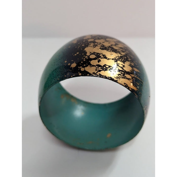 Vintage Green gold metal wide bangle band bracelet splatter 80s