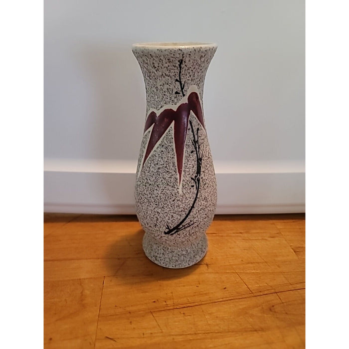 Vintage Asian Inspired Modernist Vase Stylized Flower Design Sand Texture Finish