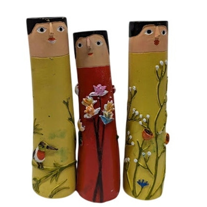 Three Sisters Character Bud vases bohemian flowers Pencil style