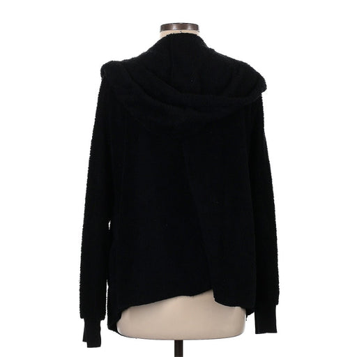 black forgotten grace fuzzy hooded cardigan sweater LARGE open front pockets