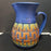 Handmade art pottery geometric blue earthtone Pitcher 8"