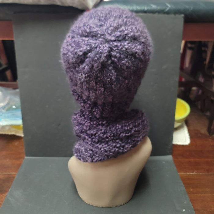 handmade Purple set hand crocheted beanie hat and matching scarf soft