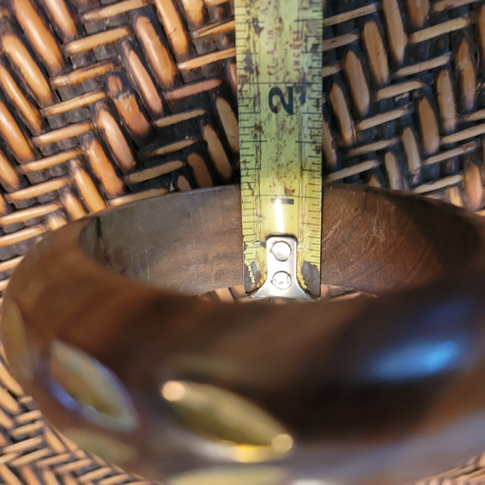 Wood brass bracelet Vintage Single Piece Leaf Design MCM brown goldtone bangle