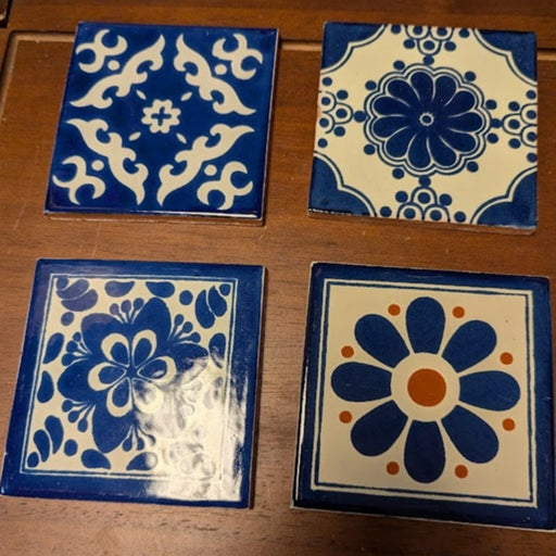 Hand-painted Mexican tiles Set of 4 New Talavera 4"x4" Multicolor Coasters Decor