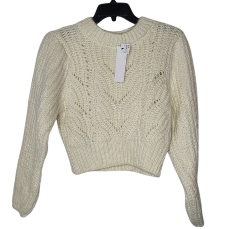 NEW Topshop Cable Knit Cropped Sweater Crew Long Sleeve Pullover Cream  SMALL