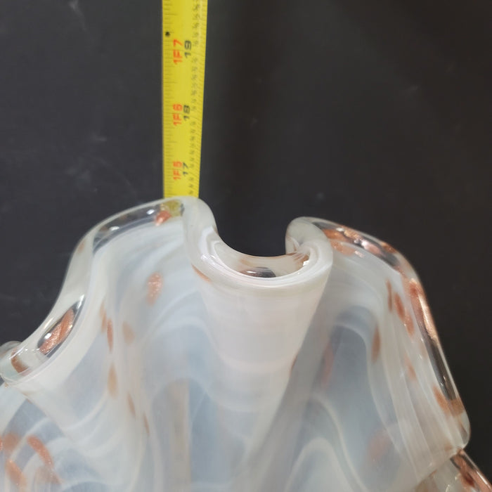 Murano art glass large vase End-of-day Slag White Copper Handkerchief Ruffle