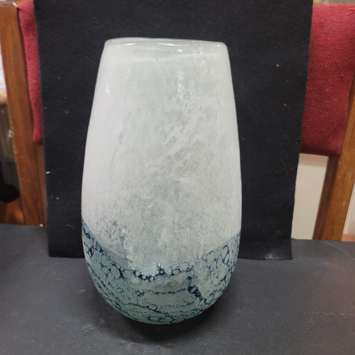 Handblown Artisan Blue Ocean bubbles white swirl textured 12" Vase Art Glass