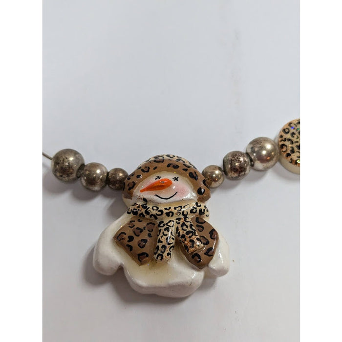 Vintage Fashion Necklace SNOWMAN in leopard scarf slides choker style winter