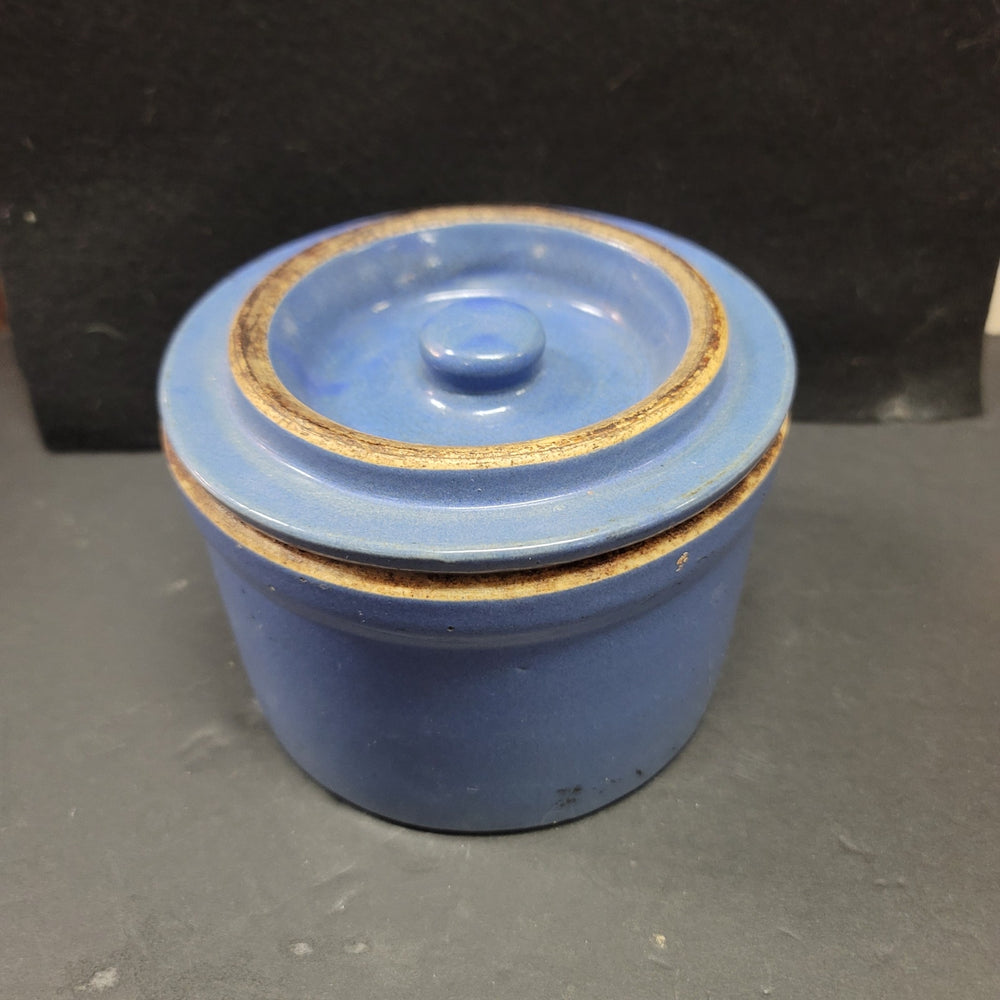 Antique Butter c. 1920 Country Blue Stoneware Crock w/ Original Lid