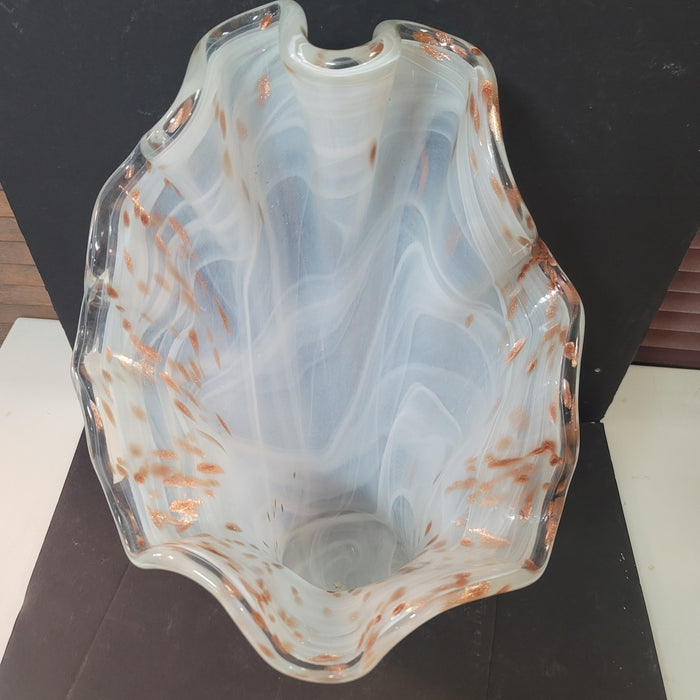 Murano art glass large vase End-of-day Slag White Copper Handkerchief Ruffle