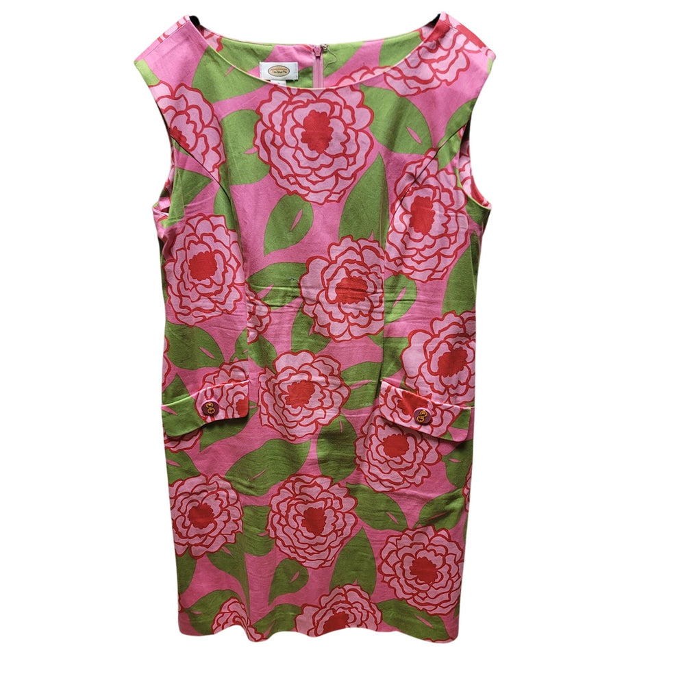 Talbots Womens Floral Pink Green Size 14 Sleeveless Spring Summer Dress