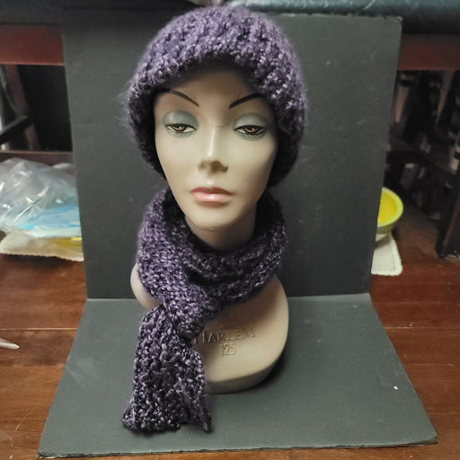 handmade Purple set hand crocheted beanie hat and matching scarf soft