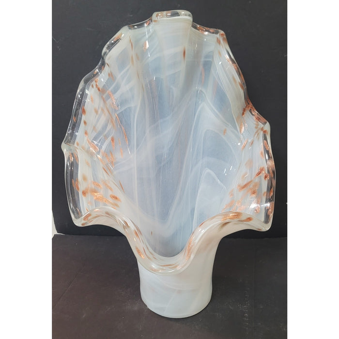 Murano art glass large vase End-of-day Slag White Copper Handkerchief Ruffle