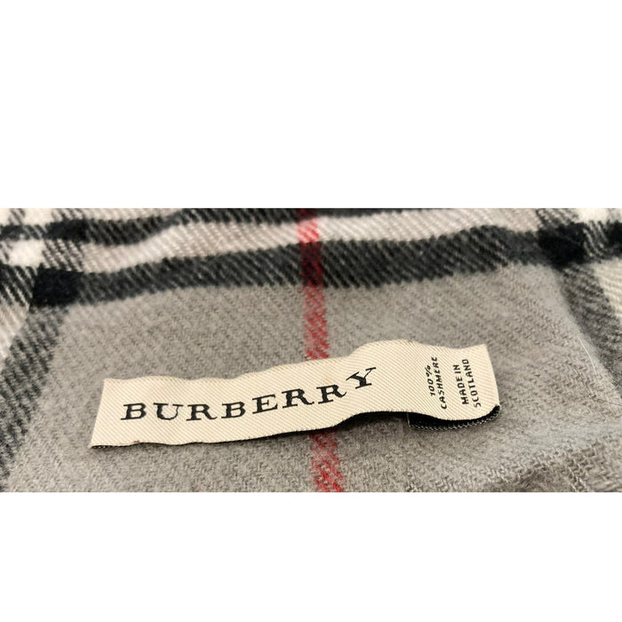 Burberry Made in Scotland 100% Cashmere Plaid Scarf 67x12" in Gray Black Red NWT