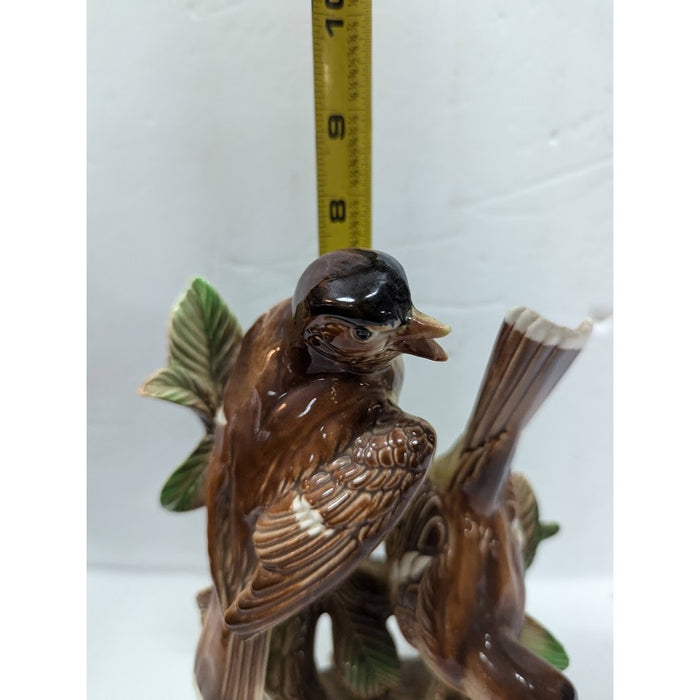 Vintage Porcelain Bird Double Yellow brown Figurine Japan