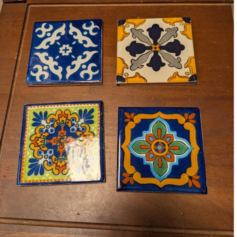 Hand-painted Mexican tiles Set of 4 New Talavera 4"x4" Multicolor Coasters Decor