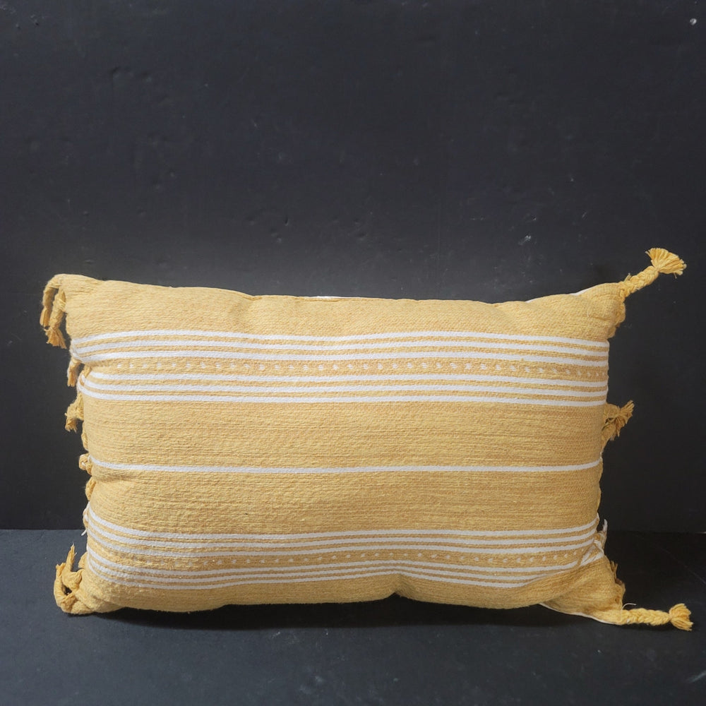 Boho Mustard Yellow 16" x 10" Pillow with braided fringe Nubby fabric