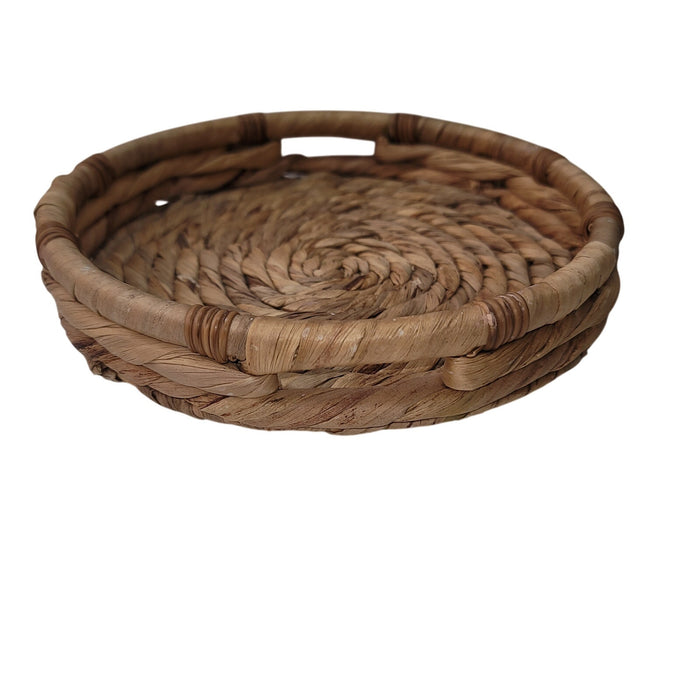 Banana leaf basket 10.6" x 2" Round double inset handles double strand swirled