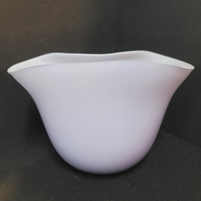 Pottery barn PINCHED sides freeform vase purple white satin glass centerpiece