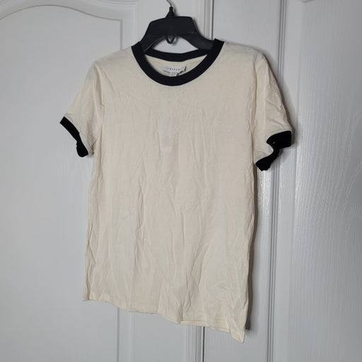 NEW Topshop Size 4 T-shirt Tee Cream Black Trim small casual