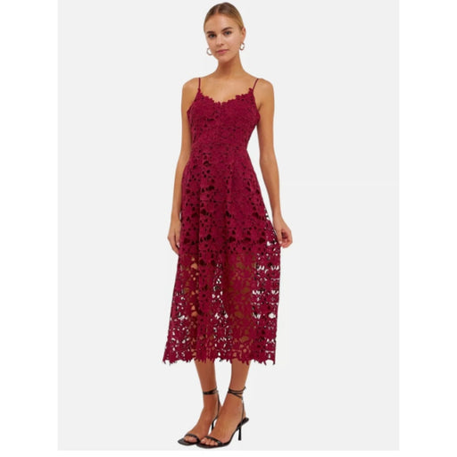 NEW ASTR Women's Sleeveless Lace A-Line Midi Dress Berry Red Size XXL ($98)