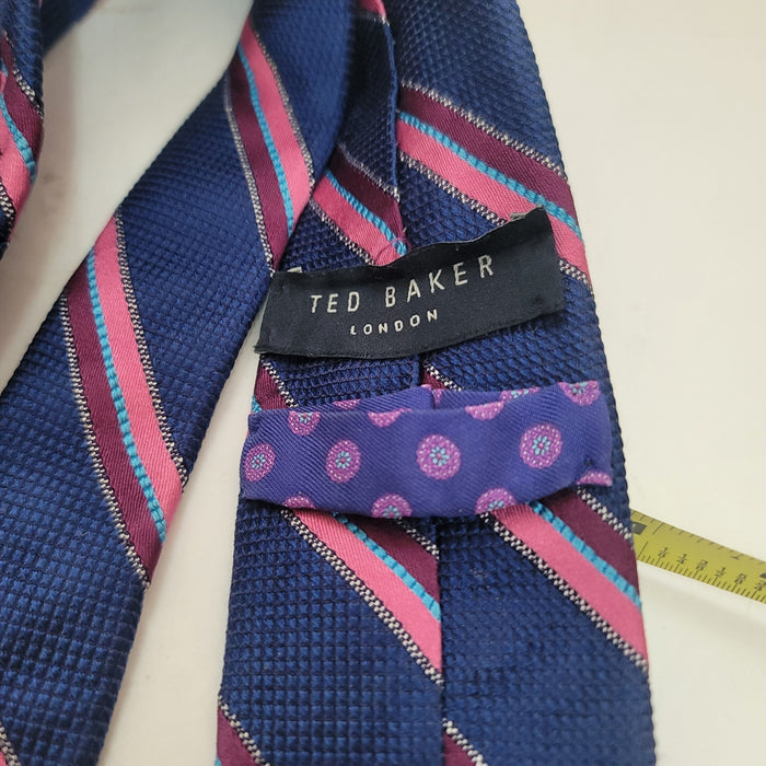 ted baker tie bLUE pINK skinny stripes Mens necktie preowned