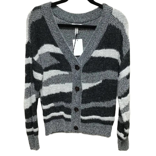 Leith Soft Fuzzy Button Cardigan Sweater LARGE NEW  Black Zebra NWT