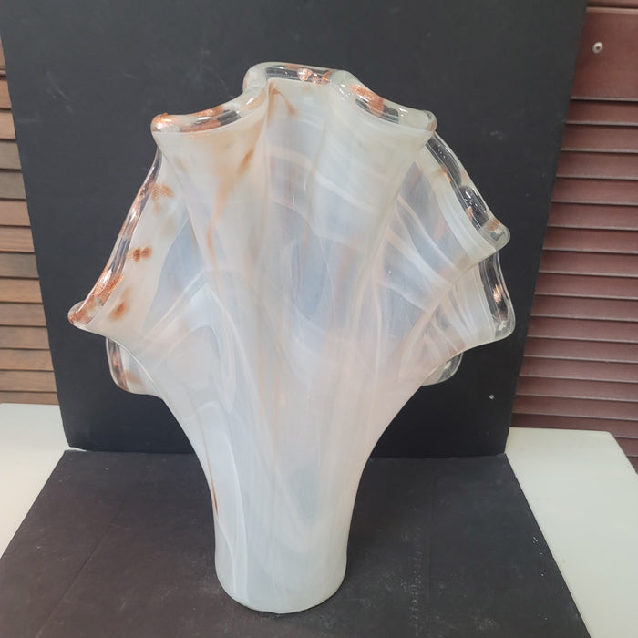 Murano art glass large vase End-of-day Slag White Copper Handkerchief Ruffle