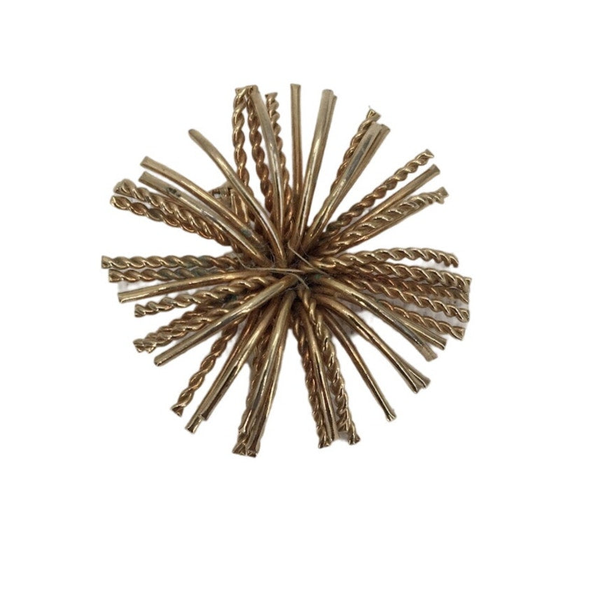 Vintage Fashion gold-tone STARBURST brooch pin Braided Metal 1960 MOD style