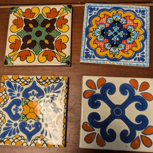 Hand-painted Mexican tiles Set of 4 New Talavera 4"x4" Multicolor Coasters Decor