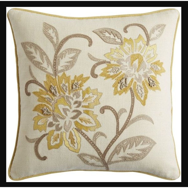 Set 2 Pier 1 Embroidered throw Pillows Yellow Gray Poly-fill Home Decor Linen