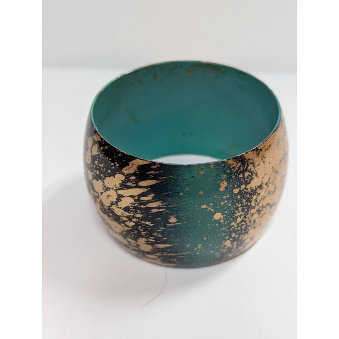 Vintage Green gold metal wide bangle band bracelet splatter 80s