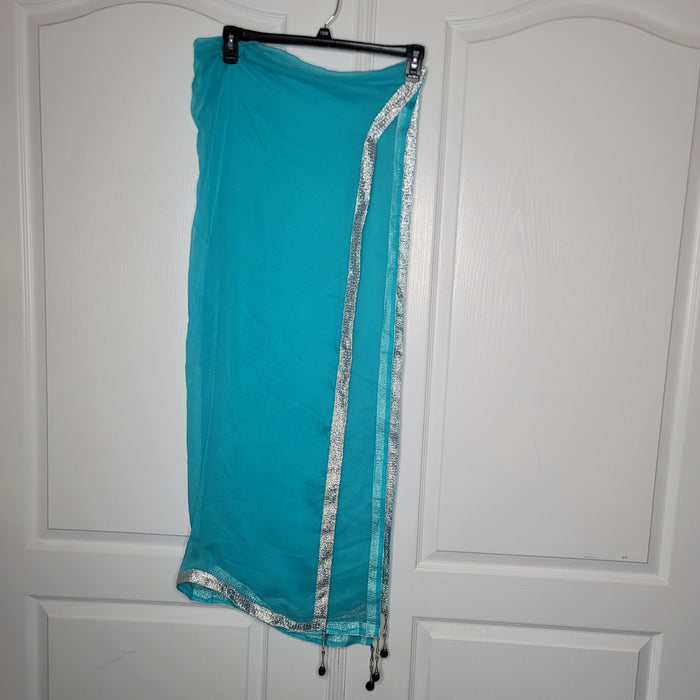 Teal 2pc. Genie boho Pants Scarf Silver sparkle Medium/Large Cinch waist harem