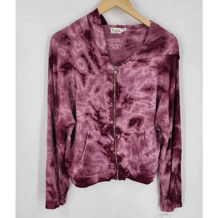 BAEA Women's Tie Dye Full Zip Hooded Sweatshirt In Tie Dye Plum medium NWT