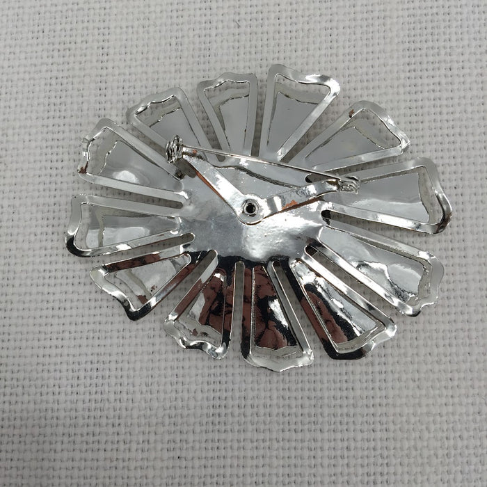 Vintage Fashion LARGE silvertone brooch pin starburst flower