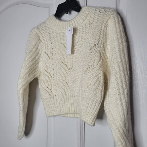 NEW Topshop Cable Knit Cropped Sweater Crew Long Sleeve Pullover Cream  SMALL