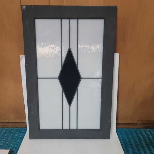 Stained glass Panel Geometric Art Deco gray black white Diamond Framed 26" x 18"