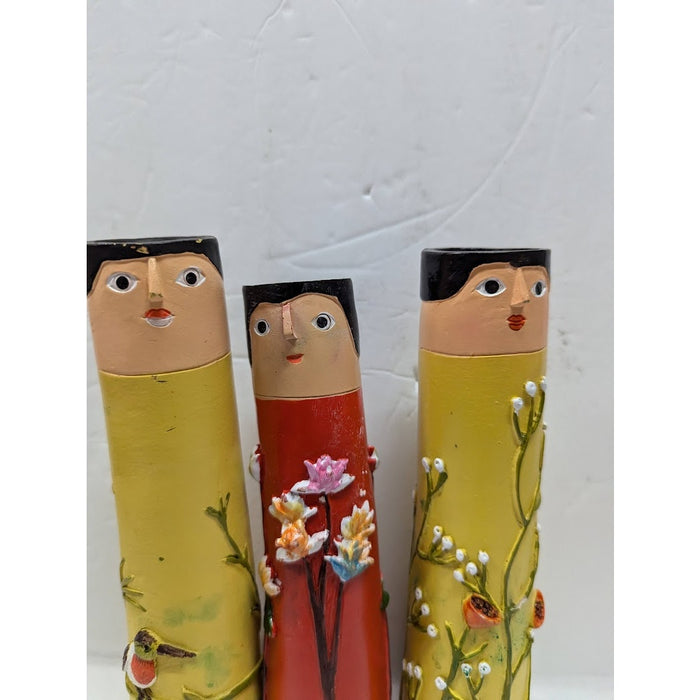 Three Sisters Character Bud vases bohemian flowers Pencil style