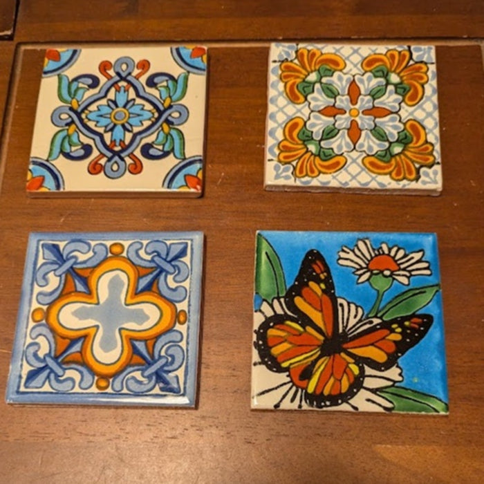 Hand-painted Mexican tiles Set of 4 New Talavera 4"x4" Multicolor Coasters Decor