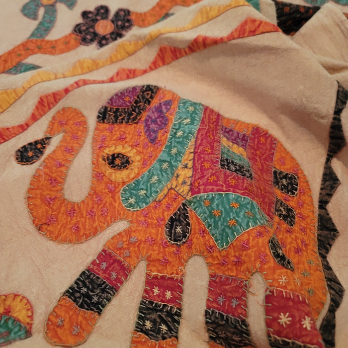 Elephant coverlet bedspread blanket 2 pillow cover Queen Full Applique Hand-Sewn