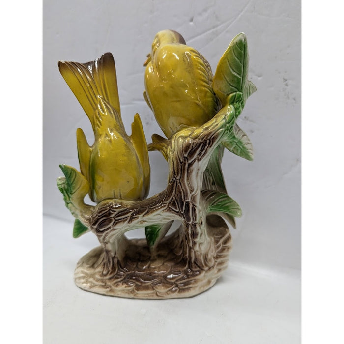 Vintage Porcelain Bird Double Yellow brown Figurine Japan