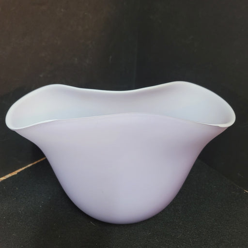 Pottery barn PINCHED sides freeform vase purple white satin glass centerpiece