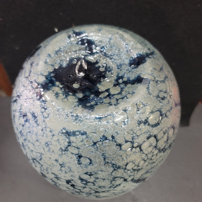 Handblown Artisan Blue Ocean bubbles white swirl textured 12" Vase Art Glass